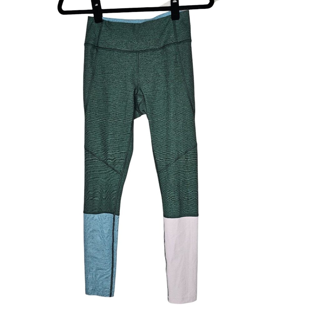 Outdoor Voices XS Green Pink Mid Rise Full Length Leggings Gym Yoga Athletic
